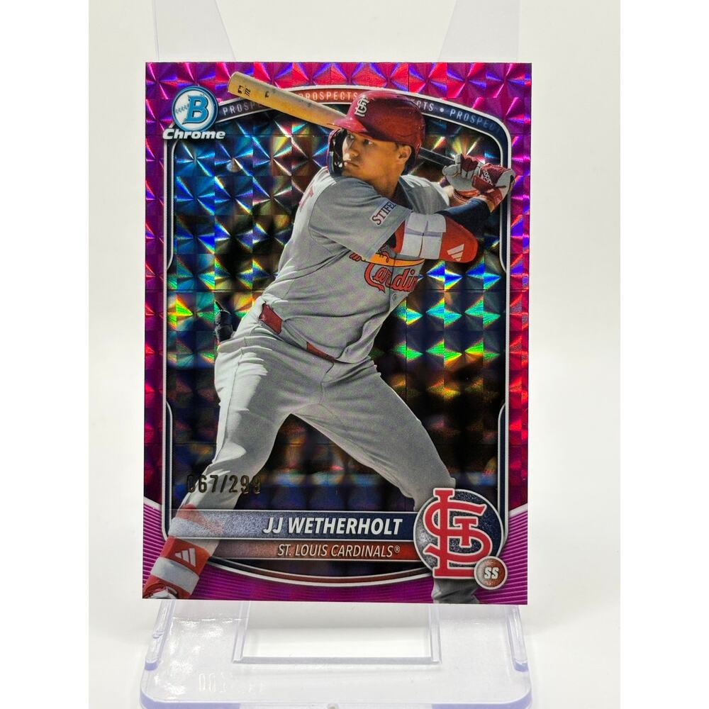 2025 Bowman Chrome JJ Wetherholt Fuchsia Geometric Refractor 67/299 SP Cardinals